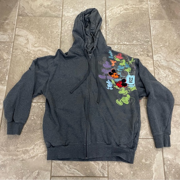 disneyland Other - Disneyland Mickey Mouse Mens Hoodie Sweatshirt Gray Embroidered Full Zip Large
